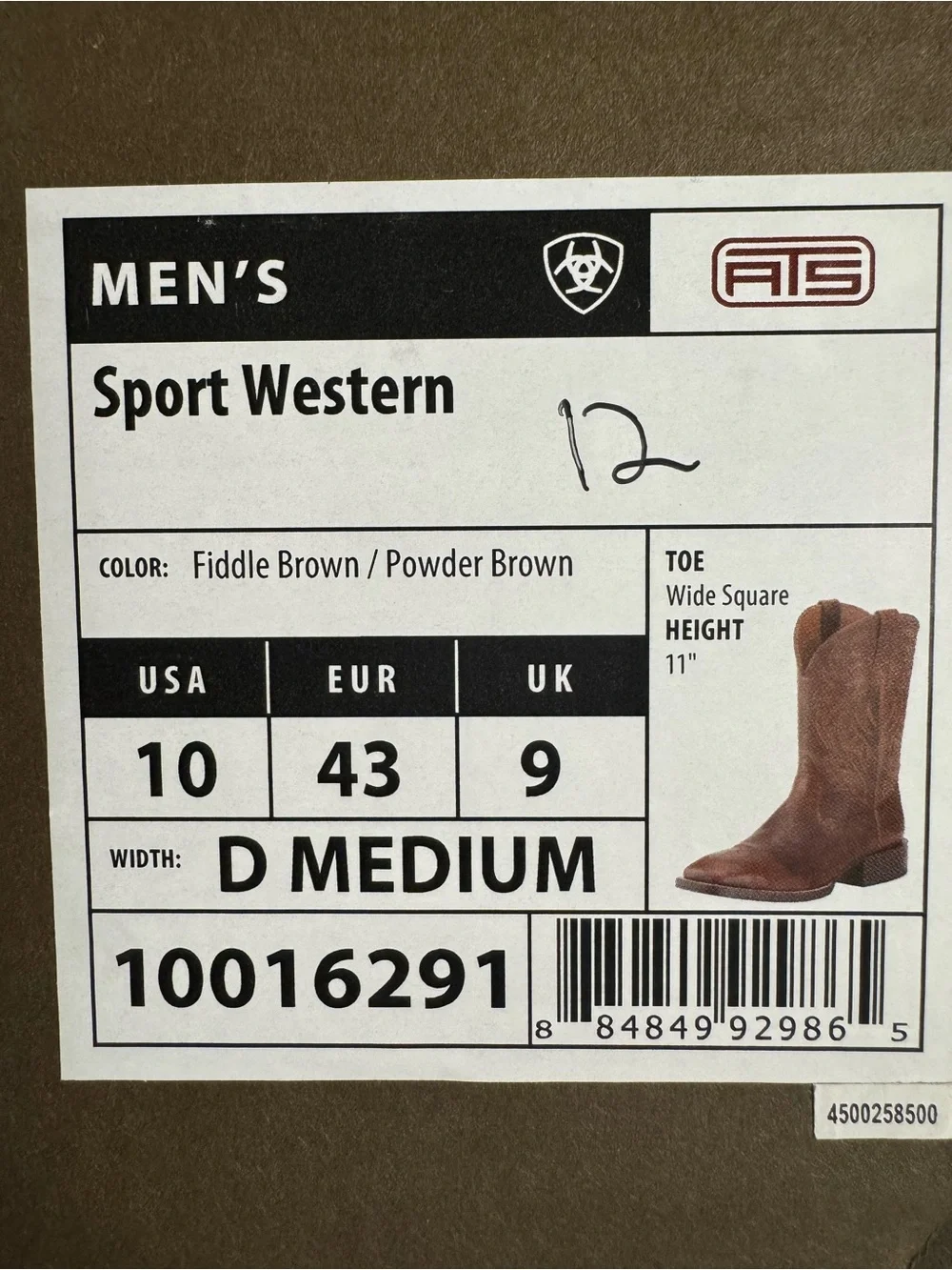 Ariat Sport Western Boots Men’s Size 10 D Brown Wide Square Toe Cowboy Boots 🥾